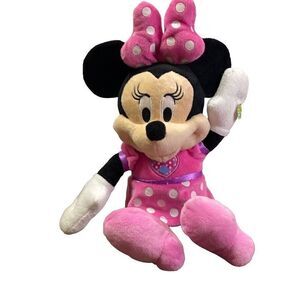 Disney Plush 14” Talking Singing Minnie Mouse Pink and White Polka Dots With Bow